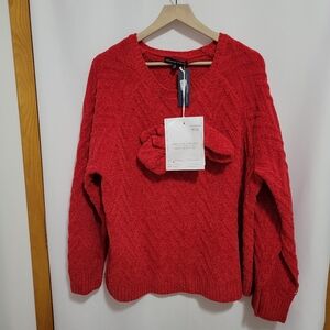 Adrienne Vittadini Red Textured Knit Sweater and Sock Set. Size 2X New With Tags